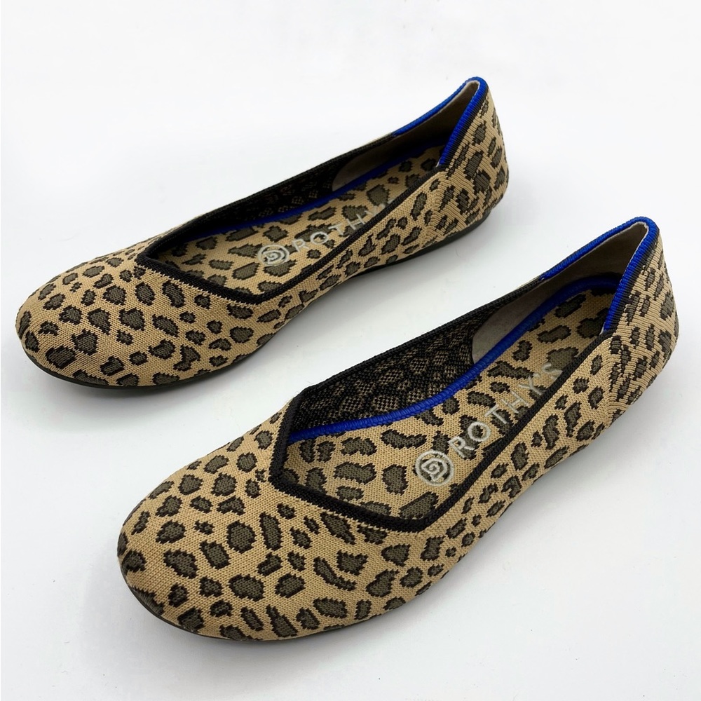 Rothys The Flat Round Toe Spotted Animal Leopard Cheetah Brown RETIRED Print 7.5